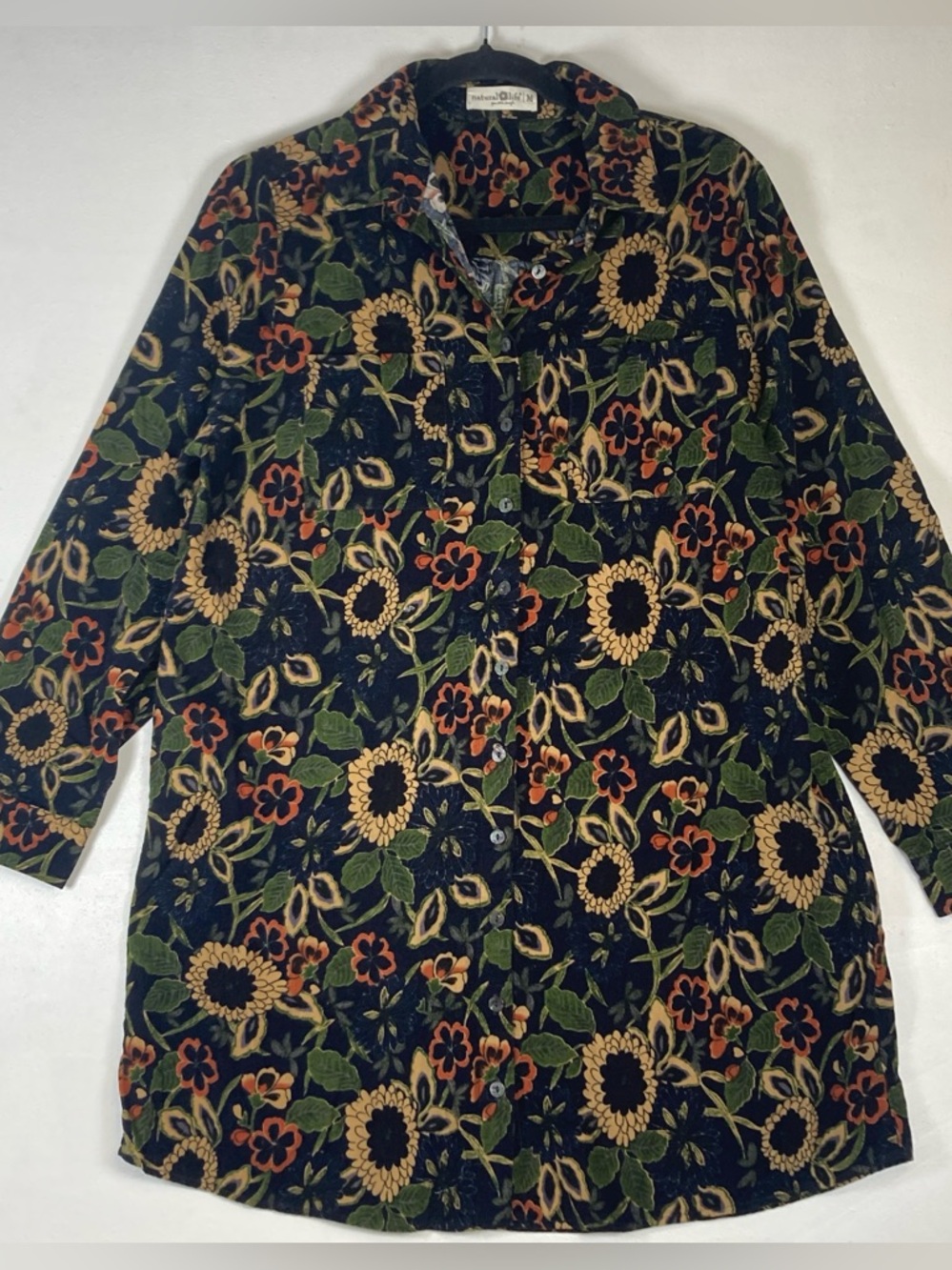 Natural Life Rocky Corduroy Shirt Dress Womens Size M  Floral Print Button Downw